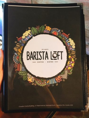 フィリピン・タガイタイのカフェ「Barista Loft」のメニュー