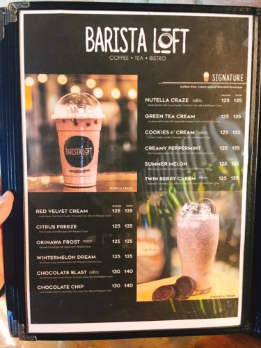 フィリピン・タガイタイのカフェ「Barista Loft」のメニュー6