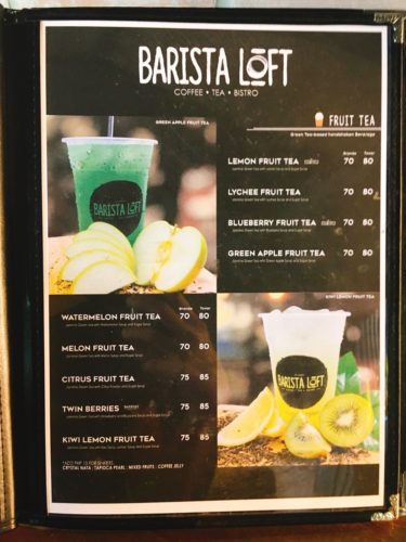 フィリピン・タガイタイのカフェ「Barista Loft」のメニュー9
